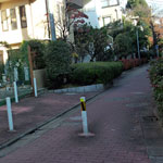 賢治が3日間チェロを習いに行った大津邸があったあたり（東京都大田区千鳥町一丁目）。大津邸は昭和55年頃まで残っていた。手前の赤いタイルの道は六郷用水跡