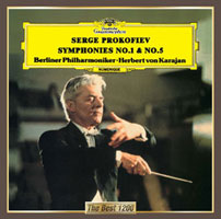 プロコフィエフ「交響曲第1番（古典）& 第5番」。指揮：カラヤン、ベルリン・フィル。プロコフィエフは20代半ばですでに、新古典主義の先駆とされる「交響曲第1番（古典）」を作曲している。来日の直前、大正7年4月21日自らの指揮で初演（26歳）。交響曲5番は、昭和16年、ドイツが独ソ不可侵条約を一方的に破棄して攻め入ったのを機に作曲された