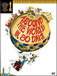 映画「80日間世界一周」。ヴェルヌの同名小説が原作。出演：デヴィッド・ニーヴン、カンティンフラスほか。第29回アカデミー賞で5部門（作品賞を含む）を受賞