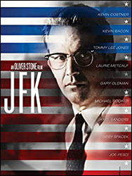 「JFK」。ケネディ大統領暗殺の真相に迫った作品。監督：オリバー・ストーン。出演：ケビン・コスナーほか。アカデミー賞の撮影賞と編集賞を受賞