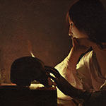 ラ・トゥール（1593-1652。仏）の「マグダラのマリア」。ドクロに触れ、「死」=「有限性」に想いを巡らせているのだろうか ※「パブリックドメインの絵画（根拠→）」を使用　出典：National Gallery of Art／The Repentant Magdalen→
